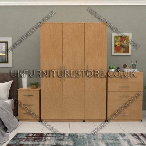 Beech 3 Door Wardrobe Set With Chest Drawers
