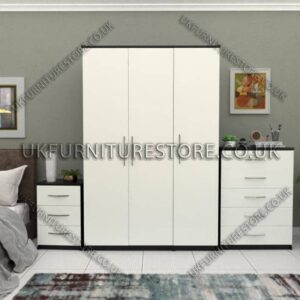 Front White Side Black 3 Door Wardrobe Set With Chest Drawers