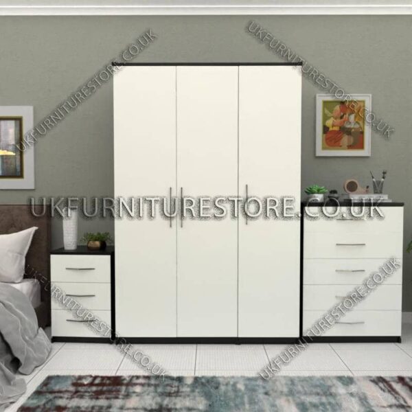 Front White Side Black 3 Door Wardrobe Set With Chest Drawers