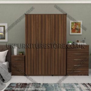 Walnut 3 Door Wardrobe Set With Chest Drawers