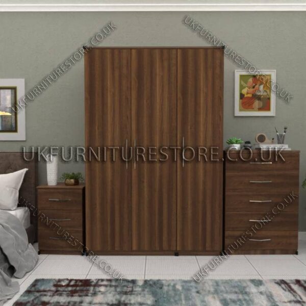 Walnut 3 Door Wardrobe Set With Chest Drawers