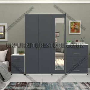 Front Gray Side White 3 Door Wardrobe Set With 1 Mirror and Chest Drawers