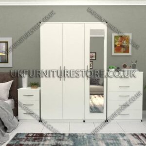 White 3 Door Wardrobe Set With 1 Mirror and Chest Drawers