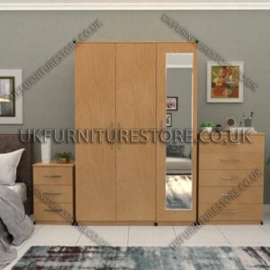 Beech 3 Door Wardrobe Set With 1 Mirror and Chest Drawers
