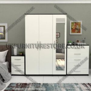 Front White Side Black 3 Door Wardrobe Set With 1 Mirror and Chest Drawers