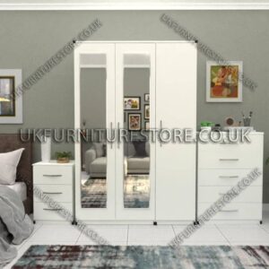 White 3 Door Wardrobe Set With 2 Mirrors and Chest Drawers