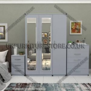 Silver 3 Door Wardrobe Set With 2 Mirrors and Chest Drawers