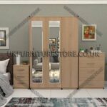 Oak 3 Door Wardrobe Set With 2 Mirrors and Chest Drawers