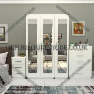 White 3 Door Wardrobe Set With 3 Mirrors and Chest Drawers