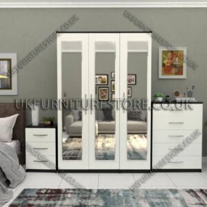 Front White Side Black 3 Door Wardrobe Set With 3 Mirrors and Chest Drawers