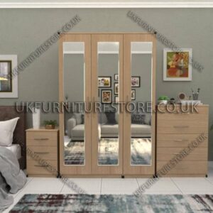 Oak 3 Door Wardrobe Set With 3 Mirrors and Chest Drawers