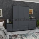Front Gray Side Black 3 Door Wardrobe Set With 4 Bottom Drawers