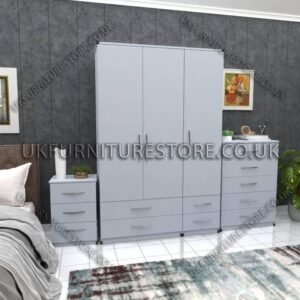 Silver 3 Door Wardrobe Set With 4 Bottom Drawers