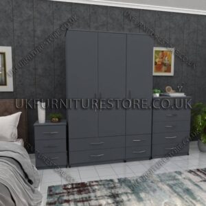 Gray 3 Door Wardrobe Set With 4 Bottom Drawers