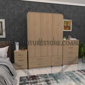 Oak 3 Door Wardrobe Set With 4 Bottom Drawers