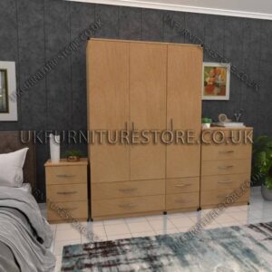 Beech 3 Door Wardrobe Set With 4 Bottom Drawers