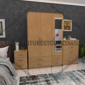 Beech 3 Door Wardrobe Set With 1 Mirror and 4 Bottom Drawers