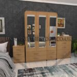 Beech 3 Door Wardrobe Set With 3 Mirrors and 4 Bottom Drawers