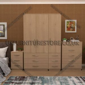 Oak 3 Door Wardrobe Set With 6 Bottom Drawers
