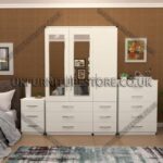 White 3 Door Wardrobe Set With 2 Mirrors and 6 Bottom Drawers