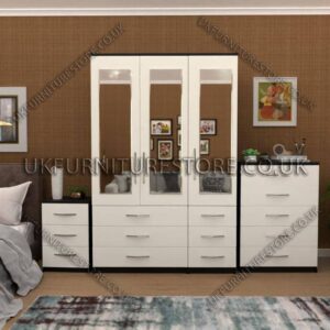 Front White Side Black 3 Door Wardrobe Set With 3 Mirrors and 6 Bottom Drawers