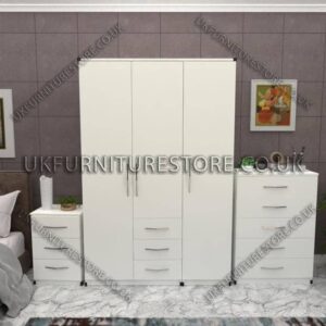 White 3 Door Wardrobe Set With 3 Bottom Drawers and Chest Drawer