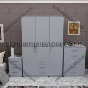 Silver 3 Door Wardrobe Set With 3 Bottom Drawers and Chest Drawer