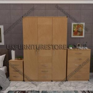 Beech 3 Door Wardrobe Set With 3 Bottom Drawers and Chest Drawer