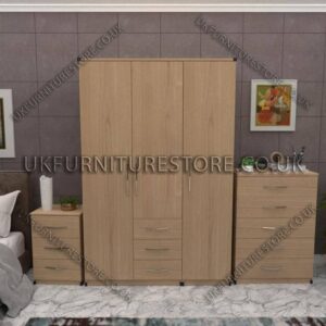 Oak 3 Door Wardrobe Set With 3 Bottom Drawers and Chest Drawer