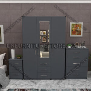 Silver 3 Door Wardrobe Set With 1 Mirror and 3 Bottom Drawers