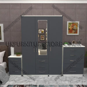 Front Gray Side White 3 Door Wardrobe Set With 1 Mirror and 3 Bottom Drawers