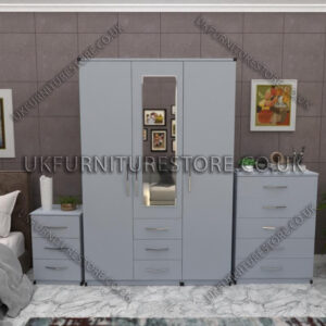 Silver 3 Door Wardrobe Set With 1 Mirror and 3 Bottom Drawers