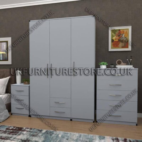 Silver 3 Door Wardrobe Set With 2 Bottom Drawers