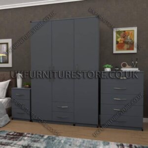 Gray 3 Door Wardrobe Set With 2 Bottom Drawers