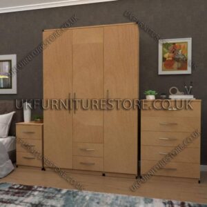 Beech 3 Door Wardrobe Set With 2 Bottom Drawers