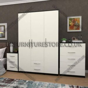 Front White Side Black 3 Door Wardrobe Set With 2 Bottom Drawers