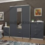 Front Gray Side White 3 Door Wardrobe Set With 1 Mirror and 2 Bottom Drawers