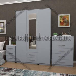 Silver 3 Door Wardrobe Set With 1 Mirror and 2 Bottom Drawers