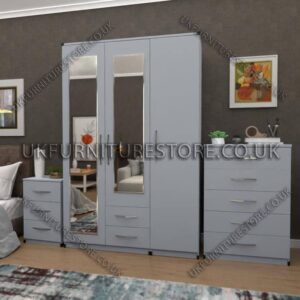 Silver 3 Door Wardrobe Set With 2 Mirrors and 2 Bottom Drawers