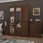 Walnut 3 Door Wardrobe Set With 2 Mirrors and 2 Bottom Drawers