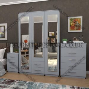 Silver 3 Door Wardrobe Set With 3 Mirrors and 2 Bottom Drawers