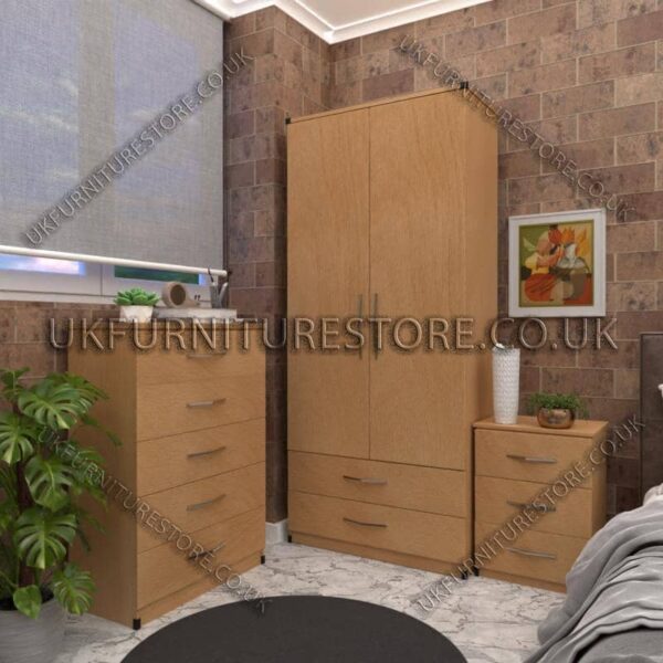 Beech 2 Door Wardrobe Set With 2 Bottom Drawers