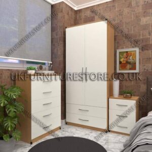 Front White Side Oak 2 Door Wardrobe Set With 2 Bottom Drawers