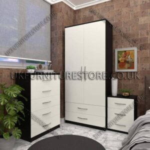 Front White Side Black 2 Door Wardrobe Set With 2 Bottom Drawers