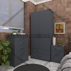 Gray 2 Door Wardrobe Set With 2 Bottom Drawers