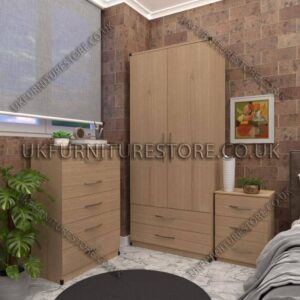 Oak 2 Door Wardrobe Set With 2 Bottom Drawers