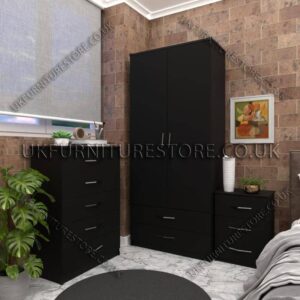 Black 2 Door Wardrobe Set With 2 Bottom Drawers