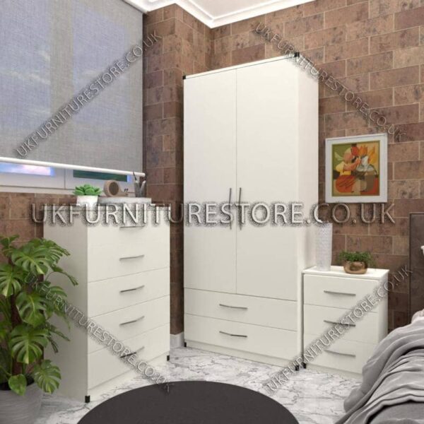 White 2 Door Wardrobe Set With 2 Bottom Drawers