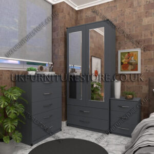 Gray 2 Door Wardrobe Set With 2 Mirrors and 2 Bottom Drawers