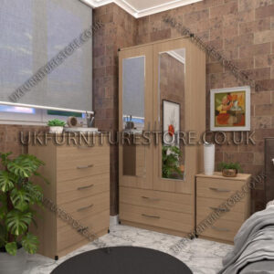 Oak 2 Door Wardrobe Set With 2 Mirrors and 2 Bottom Drawers